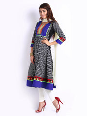 Span Women Black &amp; Off-White Anarkali Churidar Kurta with Dupatta