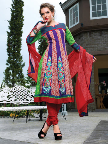 Span Women Multi-Coloured Printed Churidar Kurta Set