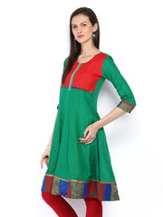 Span Women Green &amp; Red Anarkali Kurta