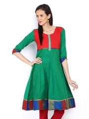 Span Women Green &amp; Red Anarkali Kurta