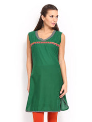 Span Women Green Cotton Kurta