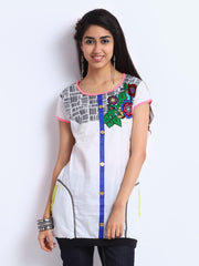 Span Women White Printed Egyptian Cotton Tunic