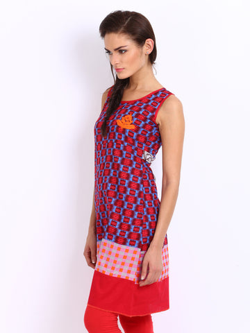 Span Women Red &amp; Blue Printed Kurta