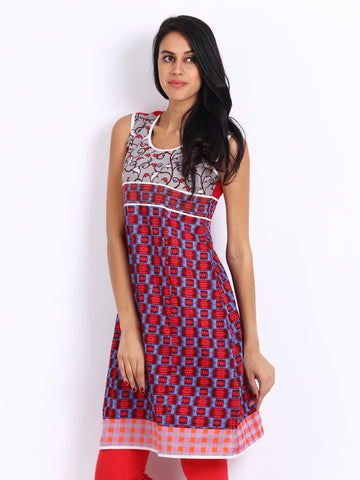 Span Women Red &amp; Blue Printed Kurta