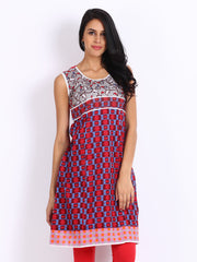 Span Women Red &amp; Blue Printed Kurta