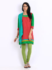 Span Women Red &amp; Green Kurta with Dupatta