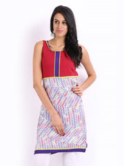 Span Women White &amp; Red Printed Kurta