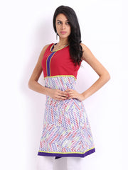 Span Women White &amp; Red Printed Kurta