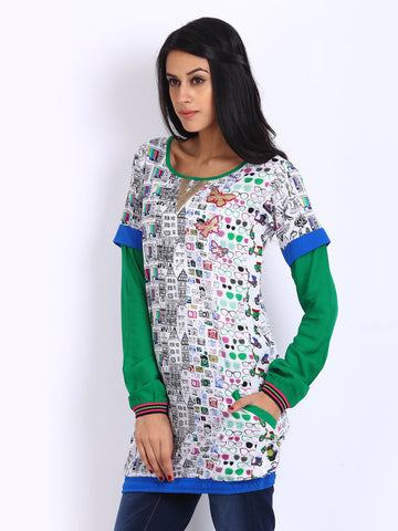 Span Women White Printed Tunic