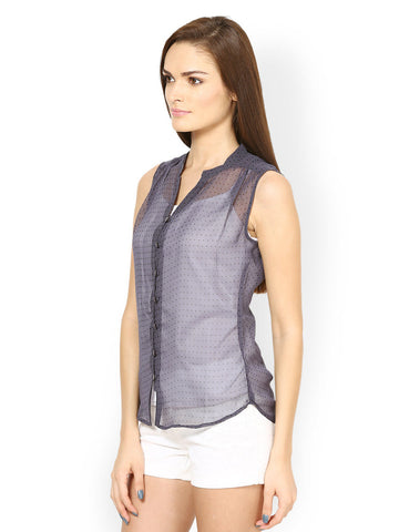 Srota Women Blue Polka Dot Print Top