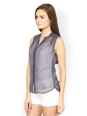 Srota Women Blue Polka Dot Print Top