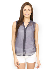 Srota Women Blue Polka Dot Print Top