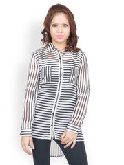 StileStreet Women Black and White Striped Shirt