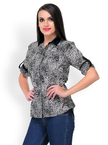 StileStreet Women Black &amp; White Animal Printed Shirt
