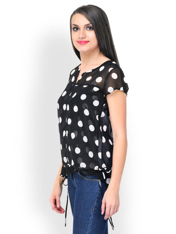 StileStreet Women Black Polka Dot Print Top