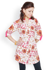 StileStreet Women White and Pink Printed Tunic