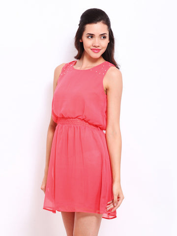 Style Quotient Peach Coloured Fit &amp; Flare Dress