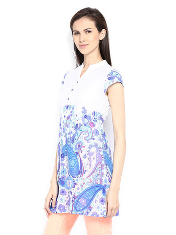 Style Quotient Women White &amp; Blue Floral Print Tunic