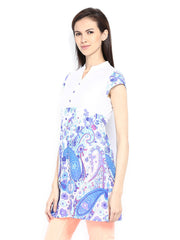 Style Quotient Women White &amp; Blue Floral Print Tunic