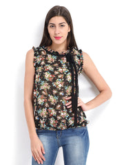 Style Quotient Women Black Floral Print Top