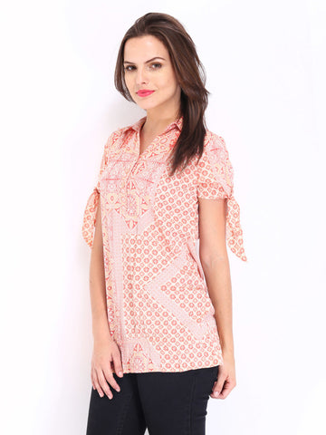 Style Quotient Women Peach Coloured Printed Top