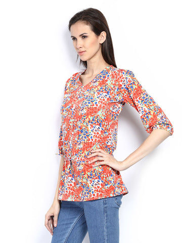Style Quotient Women Red &amp; Blue Printed Top