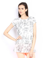 Style Quotient Women White &amp; Black Floral Print Tunic