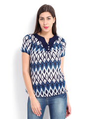 Style Quotient Women White &amp; Blue Printed Top