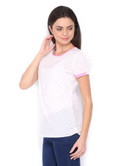 Style Quotient Women White &amp; Pink Dot Print Top