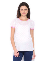 Style Quotient Women White &amp; Pink Dot Print Top