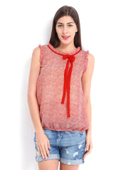 Style Quotient Women White &amp; Red Printed Top