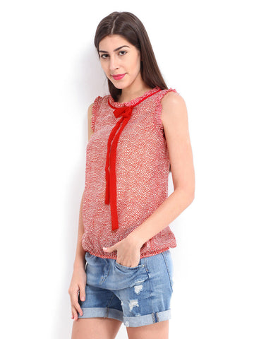 Style Quotient Women White &amp; Red Printed Top
