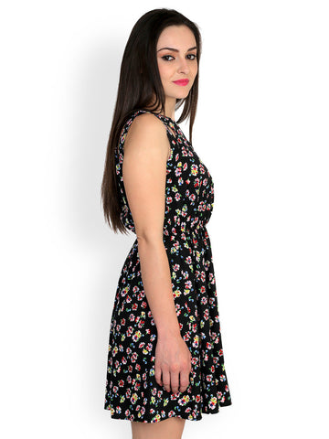 StyleToss Black Printed Fit &amp; Flare Dress