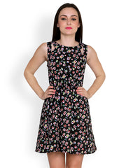 StyleToss Black Printed Fit &amp; Flare Dress