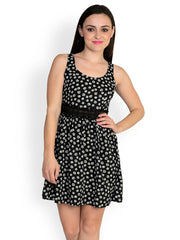 StyleToss Black Printed Fit &amp; Flare Dress