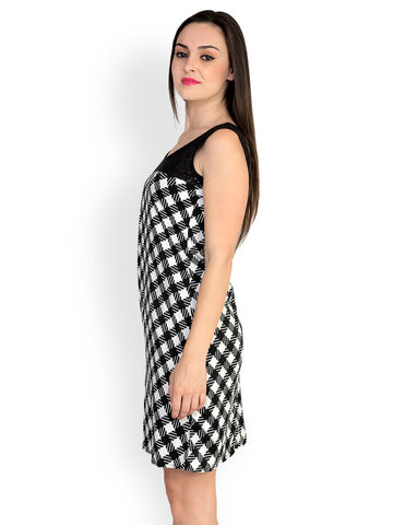 StyleToss Black Printed A-Line Dress