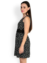 StyleToss Black Printed Fit &amp; Flare Dress