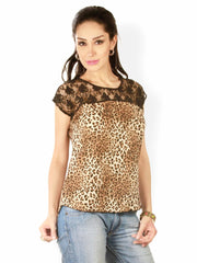 StyleToss Women Brown Leopard Skin Printed Top
