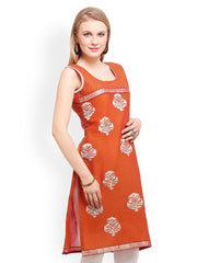 Suhi Women Orange Embroidered Kurta