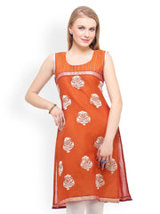 Suhi Women Orange Embroidered Kurta