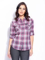 Superdry Women Pink &amp; Grey Slim Fit Checked Shirt