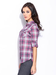 Superdry Women Pink &amp; Grey Slim Fit Checked Shirt