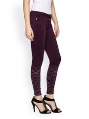 Tarama Women Burgundy Ankle Cropped Skinny Fit Trousers