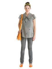 Tanya Sharma for Stylista Women Grey Peek-A-Bow Embroidered Top