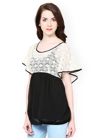 Taurus Women White &amp; Black Lace Top