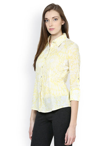 Taurus Women Yellow &amp; White Printed Shirt