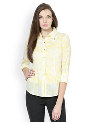 Taurus Women Yellow &amp; White Printed Shirt
