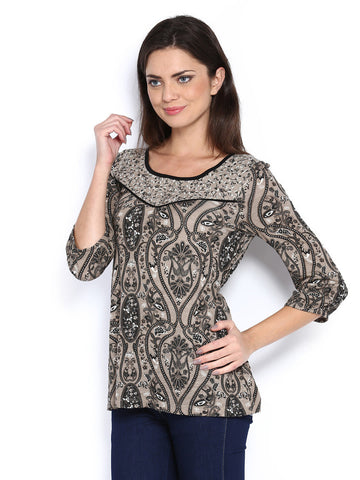 The Collection by Debenhams Women Beige &amp; Black Printed Top