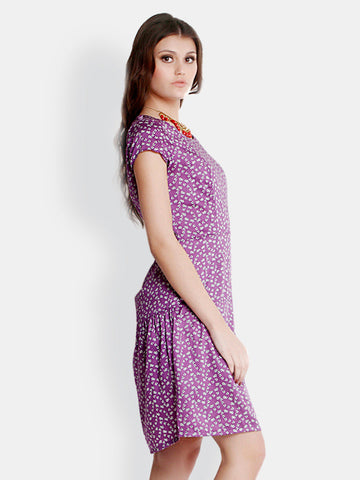 The Gud Look Purple Printed Fit &amp; Flare Dress