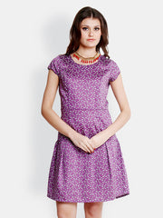 The Gud Look Purple Printed Fit &amp; Flare Dress